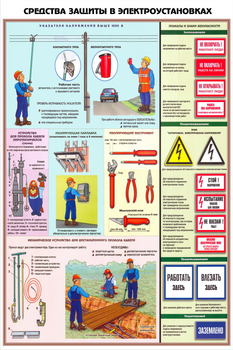 ПС29 Средства защиты в электроустановках (ламинированная бумага, А2, 3 листа) - Плакаты - Электробезопасность - Магазин охраны труда Протекторшоп